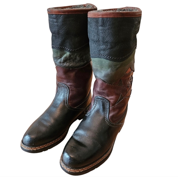 Anfibio Waterproof Leather Boho Plush Lined Fall Winter Boots Multicolor Sz 37. - Picture 1 of 11